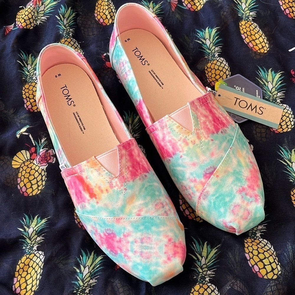 Brand New Toms Alpargata Aloe Green Tie Dye Print Colorful Canvas Slip On Shoes